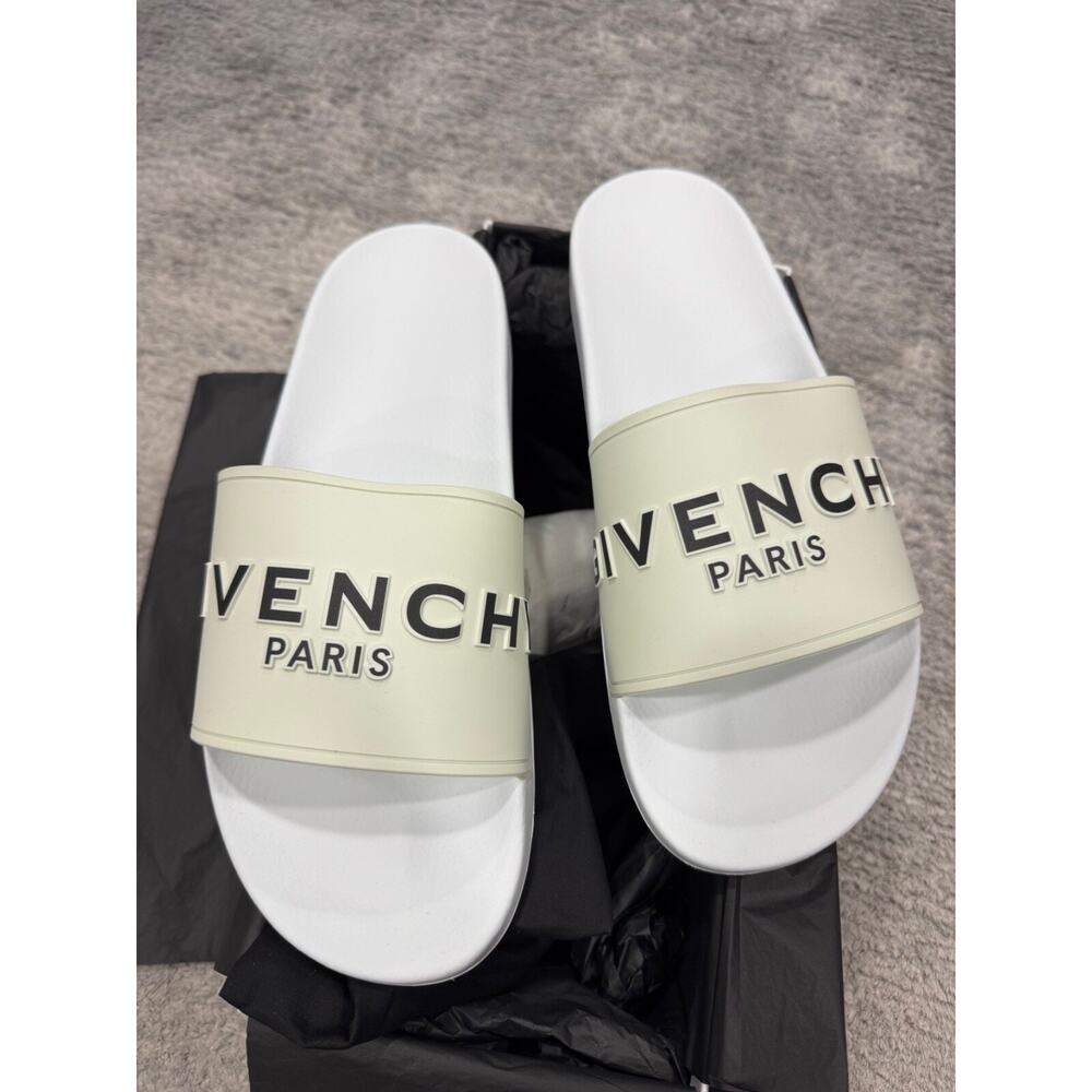 Givenchy Mens Pool Flat White Black Logo Rubber Beach Sandal Slide Slip On 45 12 - Picture 3 of 16